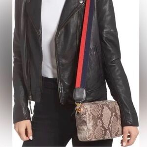 CLARE V.  Midi Sac Croc Snakeskin Print Leather Crossbody Bag